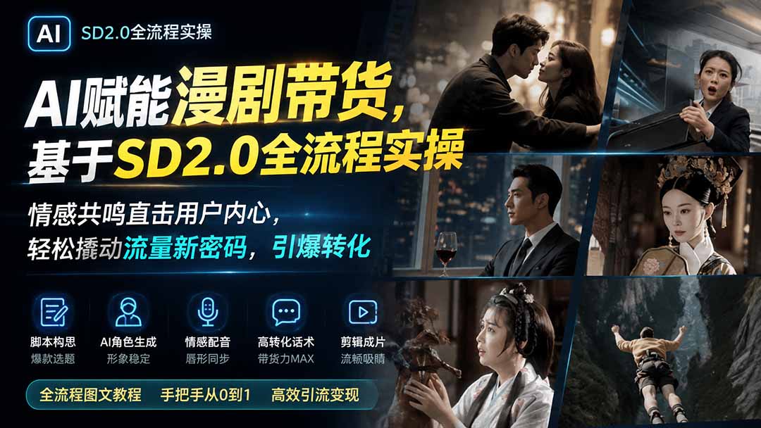 AI赋能漫剧带货，基于SD2.0全流程实操；情感共鸣直击用户内心，轻松撬动流量新密码，引爆转化-87副业网 - 互联网副业项目资源分享平台
