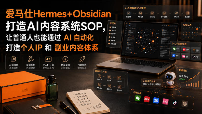 爱马仕Hermes+Obsidian打造AI内容系统SOP,让普通人也能通过 AI 自动化打造个人IP 和 副业内容体系-87副业网 - 互联网副业项目资源分享平台