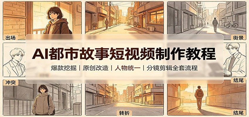 AI都市故事短视频制作教程：爆款挖掘原创改造，人物统一分镜剪辑全套流程 - 87副业网