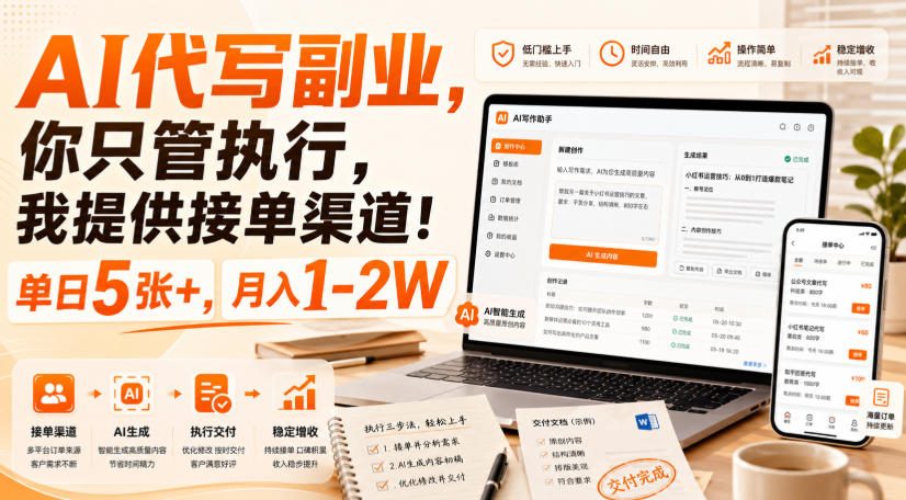 AI代写副业，你只管执行，我提供接单渠道！单日5张+，月入1-2W【揭秘】 - 87副业网