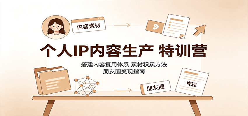 个人IP内容生产特训营：搭建内容复用体系，素材积累方法，朋友圈变现指南 - 87副业网