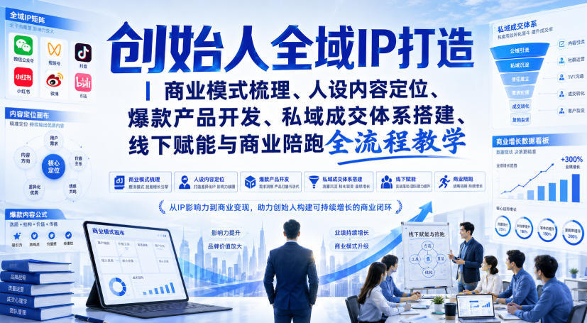 创始人全域IP打造｜商业模式梳理、人设内容定位、爆款产品开发、私域成交体系搭建、线下赋能与商业陪跑全流程教学 - 87副业网