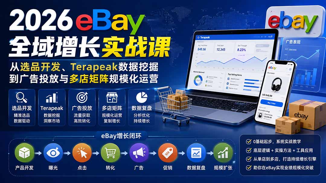 2026-Vincent eBay全域增长实战课-无水印：从选品开发、Terapeak数据挖掘到广告投放与多店矩阵规模化运营 - 87副业网