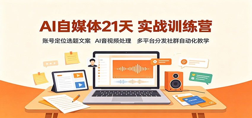AI自媒体21天实战训练营：账号定位选题文案，AI音视频处理，多平台分发社群自动化教学-87副业网 - 互联网副业项目资源分享平台