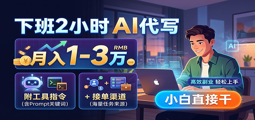 下班2小时AI代写，月入1-3万，附工具指令+接单渠道，小白直接干-87副业网 - 互联网副业项目资源分享平台