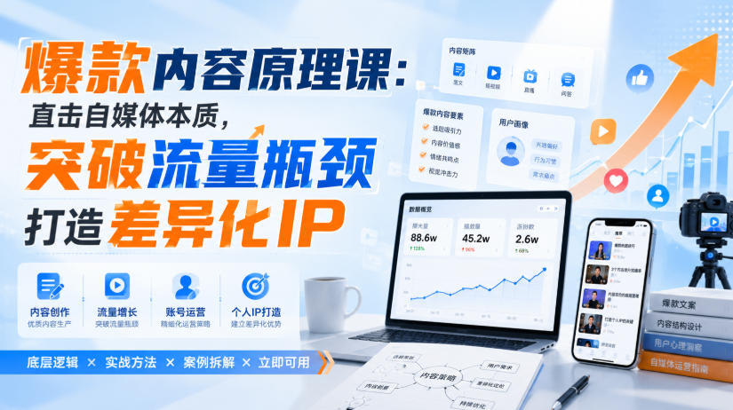 爆款内容原理课:直击自媒体本质,突破流量瓶颈打造差异化IP-87副业网 - 互联网副业项目资源分享平台