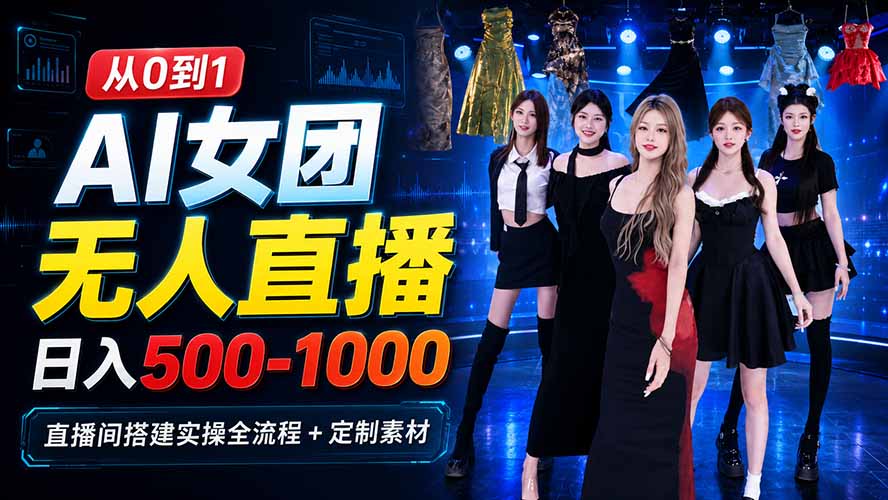 AI 女团无人直播,躺入500-1000每天,直播间搭建实操全流程+定制素材-87副业网 - 互联网副业项目资源分享平台