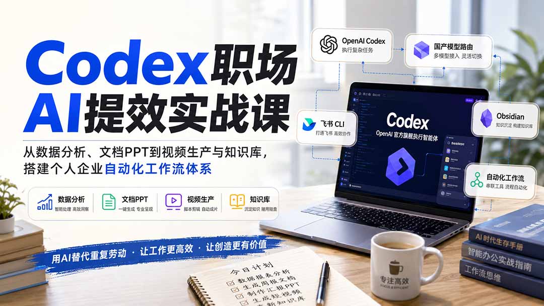 Codex职场AI提效实战课：从数据分析、文档PPT到视频生产与知识库，搭建个人企业自动化工作流体系 - 87副业网