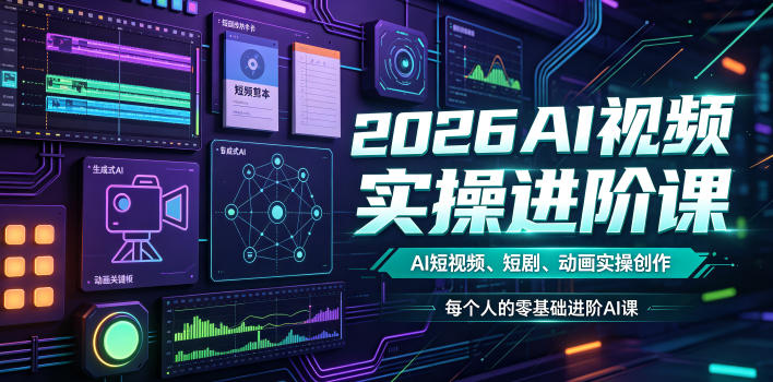 2026AI视频实操进阶课，AI短视频、短剧、动画实操创作，每个人的零基础进阶ai课(更新0825) - 87副业网