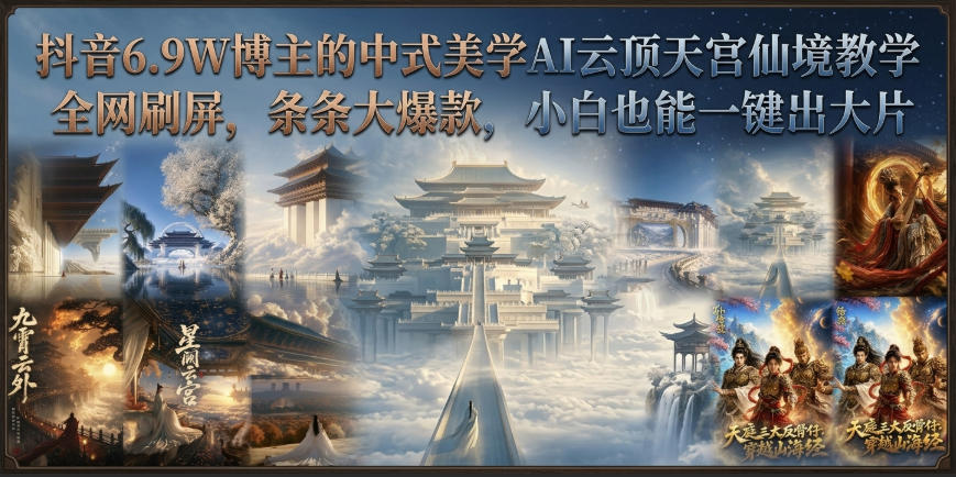 抖音6.9W博主的中式美学AI云顶天宫仙境教学，全网刷屏，条条大爆款，小白也能一键出大片 - 87副业网