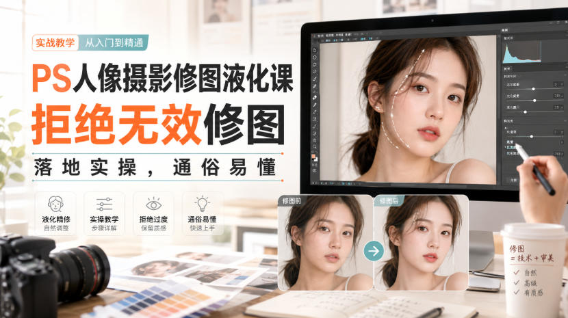 PS人像摄影修图液化课，拒绝无效修图，落地实操，通俗易懂 - 87副业网