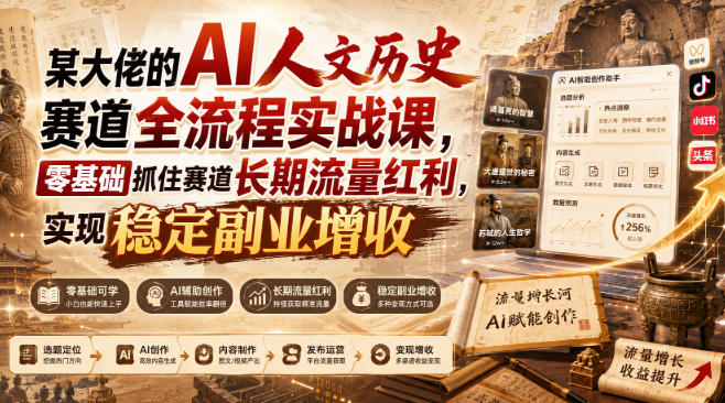 某大佬的AI人文历史赛道全流程实战课，零基础抓住赛道长期流量红利，实现稳定副业增收 - 87副业网