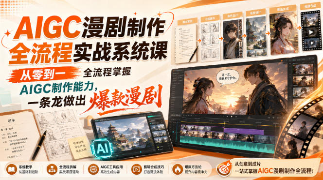 AIGC漫剧制作全流程实战系统课，从零到一全流程掌握AIGC制作能力，一条龙做出爆款漫剧 - 87副业网