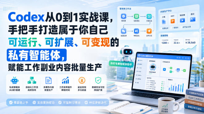 Codex从0到1实战课，手把手打造属于你自己可运行、可扩展、可变现的私有智能体，赋能工作副业内容批量生产 - 87副业网