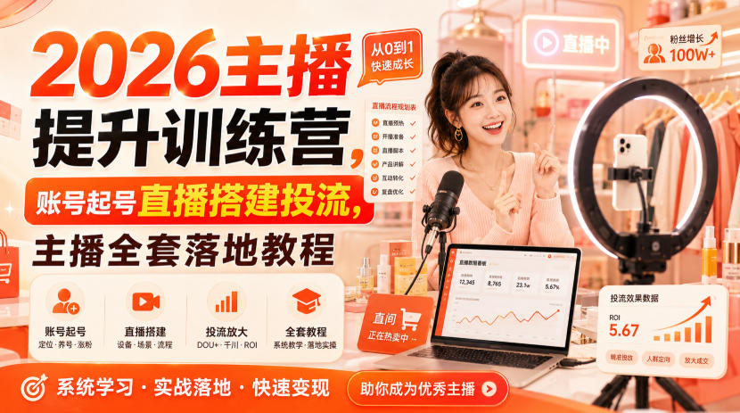 2026主播提升训练营，账号起号直播搭建投流，主播全套落地教程 - 87副业网