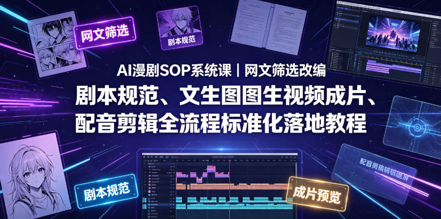 AI漫剧SOP系统课｜网文筛选改编、剧本规范、文生图图生视频成片、配音剪辑全流程标准化落地教程(更新0826) - 87副业网