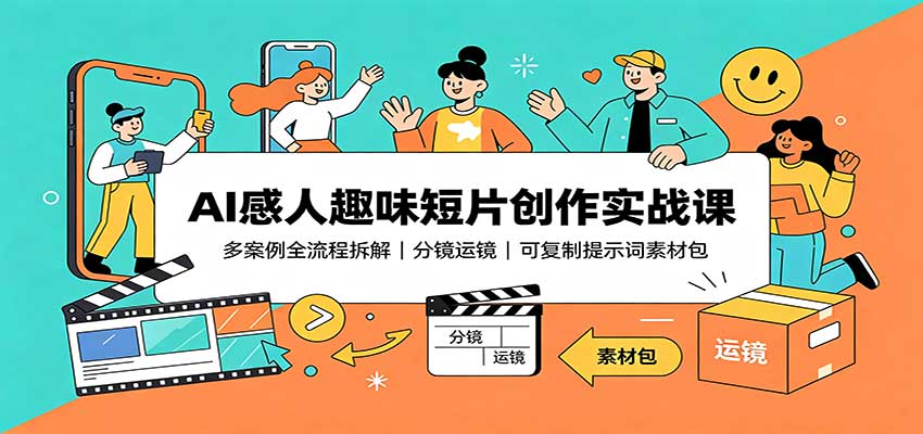 AI感人趣味短片创作实战课：多案例全流程拆解，分镜运镜，可复制提示词素材包 - 87副业网