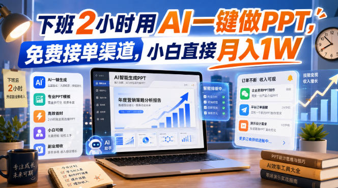 下班2小时用AI一键做PPT，免费接单渠道，小白直接月入1W【揭秘】 - 87副业网