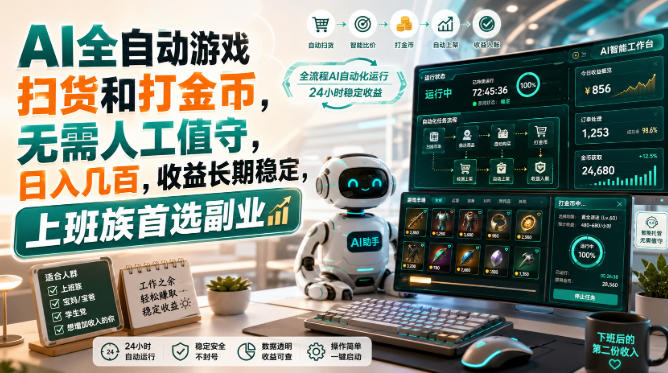 AI全自动游戏皮肤扫货和打金币，日入几百，内部方法大揭秘，0门槛！-87副业网 - 互联网副业项目资源分享平台