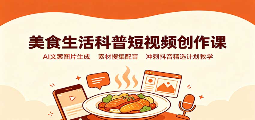 美食生活科普短视频创作课：AI文案图片生成，素材搜集配音，冲刺抖音精选计划教学-87副业网 - 互联网副业项目资源分享平台