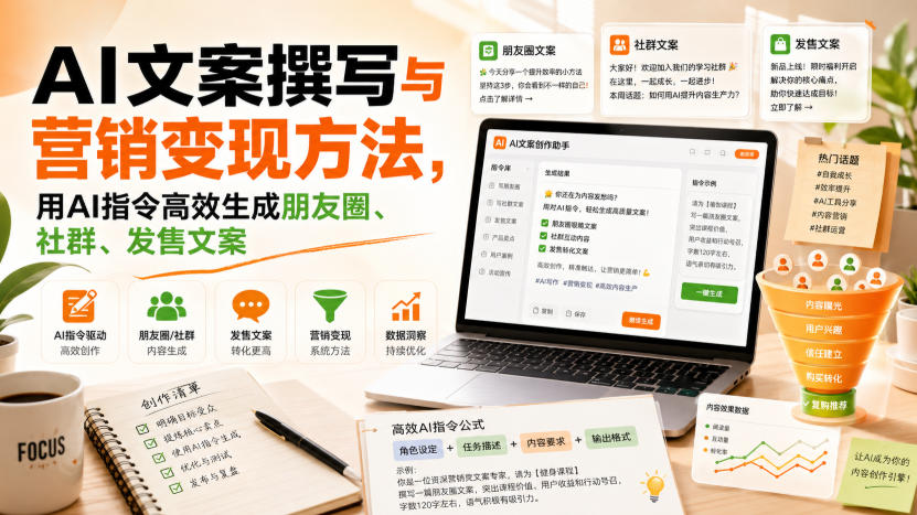 AI文案撰写与营销变现方法，用AI指令高效生成朋友圈、社群、发售文案 - 87副业网