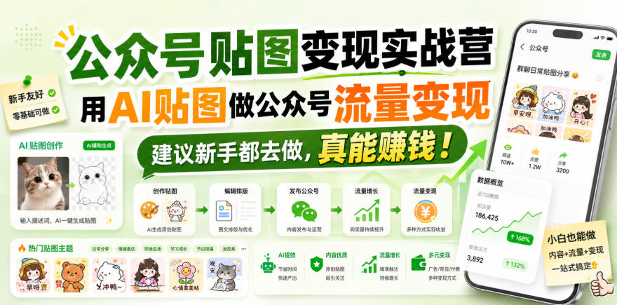 公众号贴图变现实战营，用AI贴图做公众号流量变现，建议新手都去做，真能賺钱！ - 87副业网