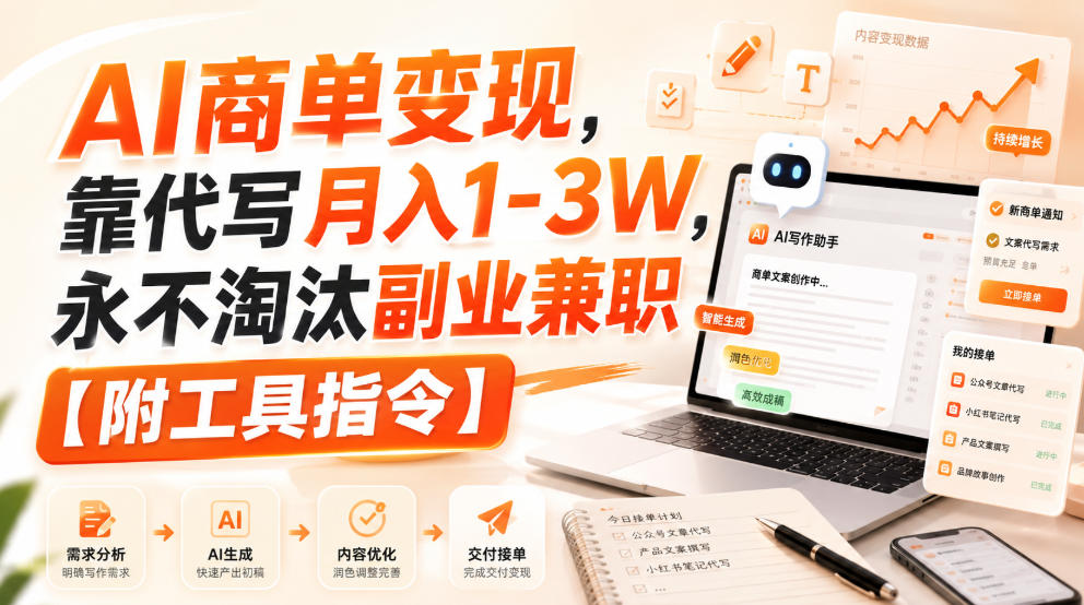 AI商单变现，靠代写月入1-3W，永不淘汰副业兼职【附工具指令】【揭秘】 - 87副业网