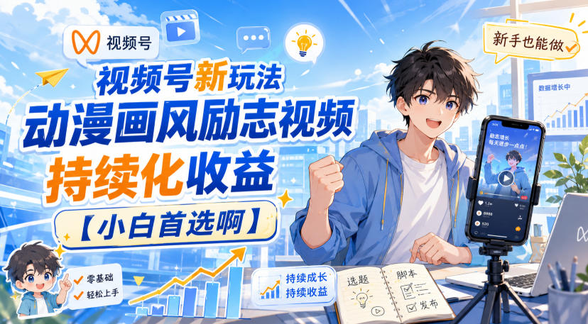 视频号新玩法动漫画风励志视频，持续化收益【小白首选啊】 - 87副业网