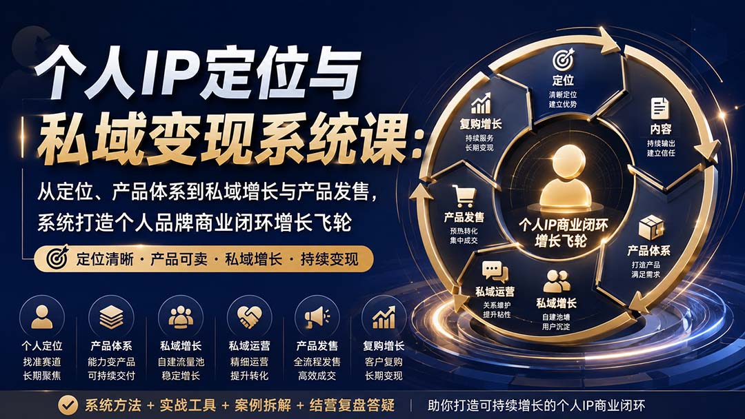 个人IP定位与私域变现系统课：从定位、产品体系到私域增长与产品发售，系统打造个人品牌商业闭环增长飞轮-87副业网 - 互联网副业项目资源分享平台