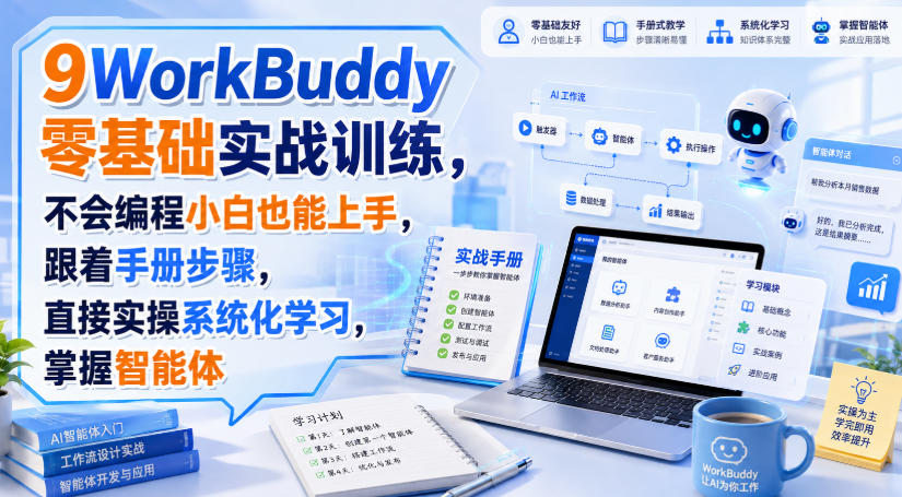 WorkBuddy零基础实战训练，不会编程小白也能上手，跟着手册步骤，直接实操系统化学习，掌握智能体 - 87副业网