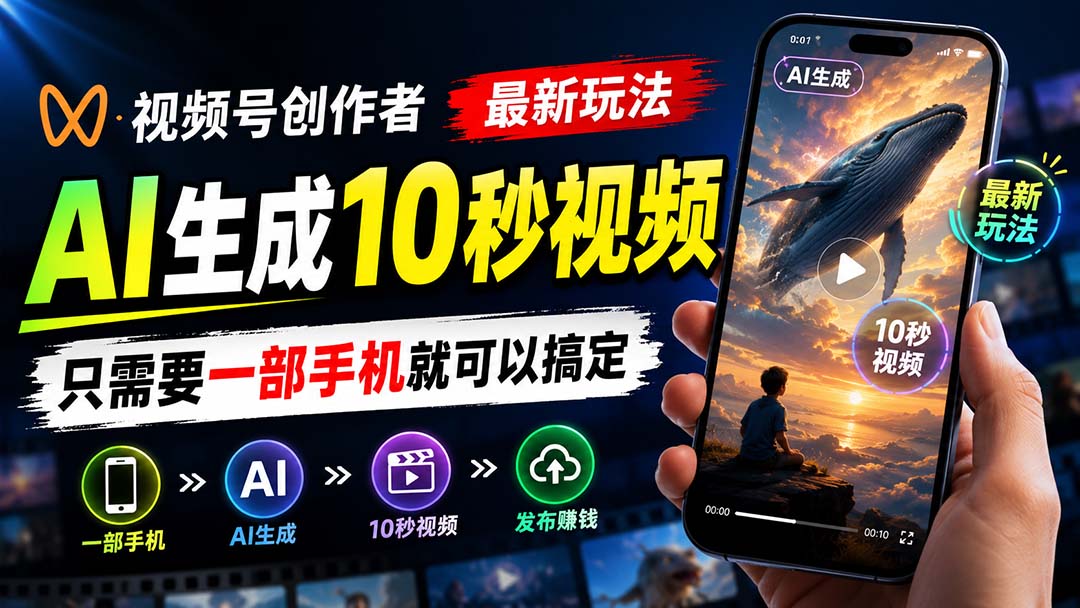 视频号创作者最新玩法，AI生成10秒视频，只需要一部手机就可以搞定-87副业网 - 互联网副业项目资源分享平台