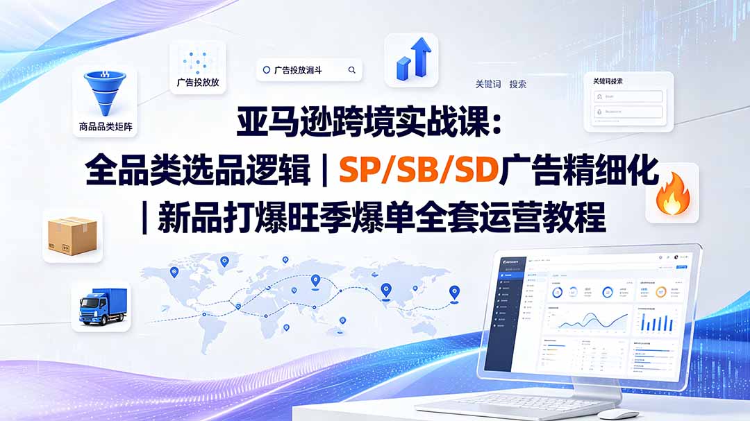 亚马逊跨境实战课-更新8月：全品类选品逻辑｜SP/SB/SD广告精细化｜新品打爆旺季爆单全套运营教程-87副业网 - 互联网副业项目资源分享平台