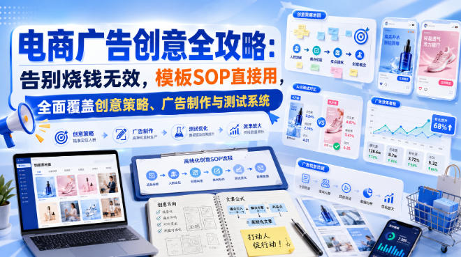 电商广告创意全攻略：告别烧钱无效，模板SOP直接用，全面覆盖创意策略、广告制作与测试系统【原创双语字幕】 - 87副业网