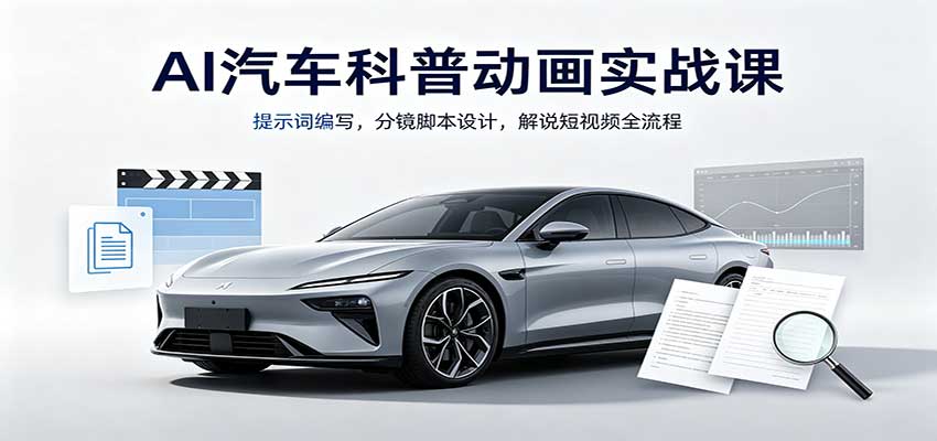 AI汽车科普动画实战课：提示词编写，分镜脚本设计，解说短视频全流程-87副业网 - 互联网副业项目资源分享平台