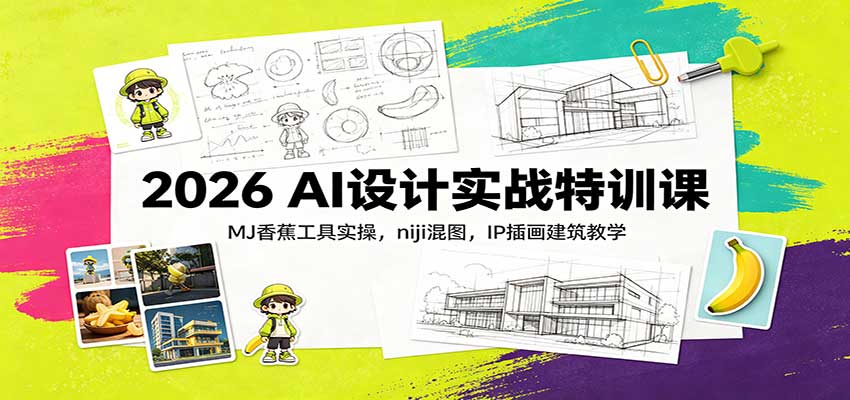 2026 AI设计实战特训课：MJ香蕉工具实操，niji混图，IP插画建筑教学-87副业网 - 互联网副业项目资源分享平台