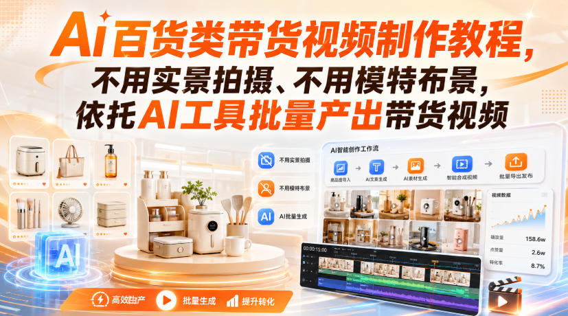 Ai百货类带货视频制作教程，不用实景拍摄、不用模特布景，依托AI工具批量产出带货视频 - 87副业网