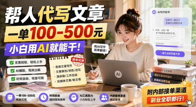 帮人代写文章，一单100-500，小白用AI就能干，附内部接单渠道，副业全职都行【揭秘】 - 87副业网