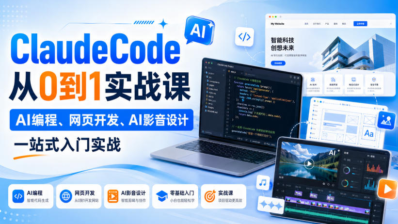 Claude Code从0到1实战课，AI编程、网页开发、AI影音设计一站式入门实战(更新) - 87副业网