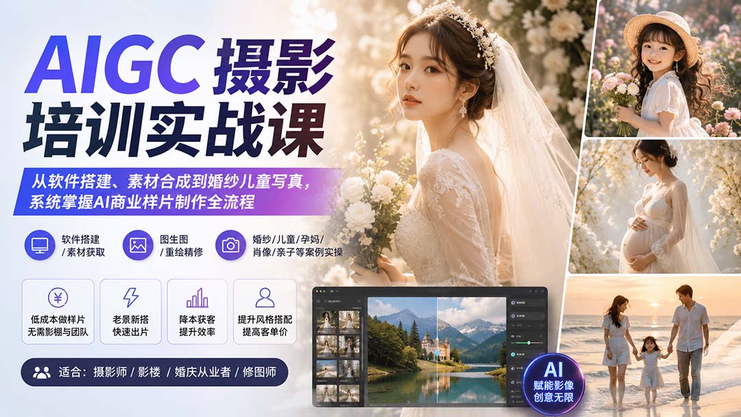 AIGC摄影培训实战课：从软件搭建、素材合成到婚纱儿童写真，系统掌握AI商业样片制作全流程 - 87副业网