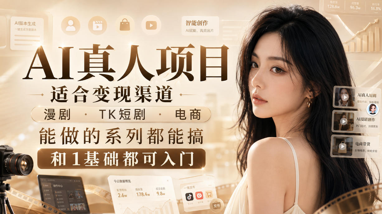 AI真人项目，适合变现渠道，漫剧，TK短剧，电商，能做的系列都能搞，0和1基础都可入门-87副业网 - 互联网副业项目资源分享平台