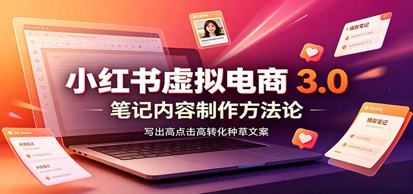 小红书虚拟电商3.0：账号搭建选品开店，笔记内容制作，矩阵投放教学 - 87副业网
