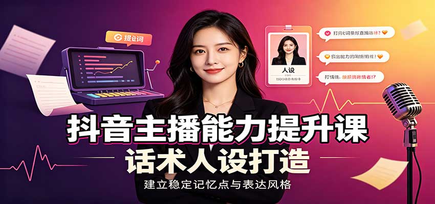 抖音主播能力提升课：账号底层逻辑，直播间搭建调试，话术人设打造全套教学 - 87副业网