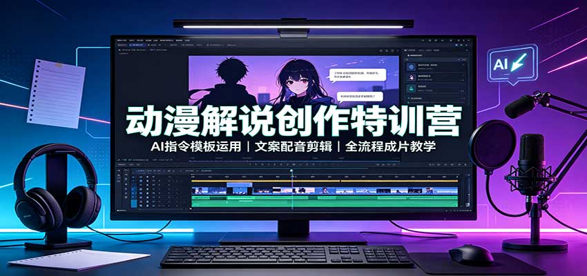 动漫解说创作特训营：AI指令模板运用，文案配音剪辑，全流程成片教学 - 87副业网