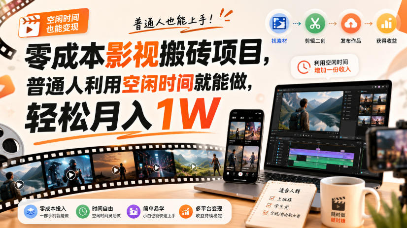 零门槛影视搬砖项目，月入万元，玩法稳定普通人可落地的长期副业！-87副业网 - 互联网副业项目资源分享平台