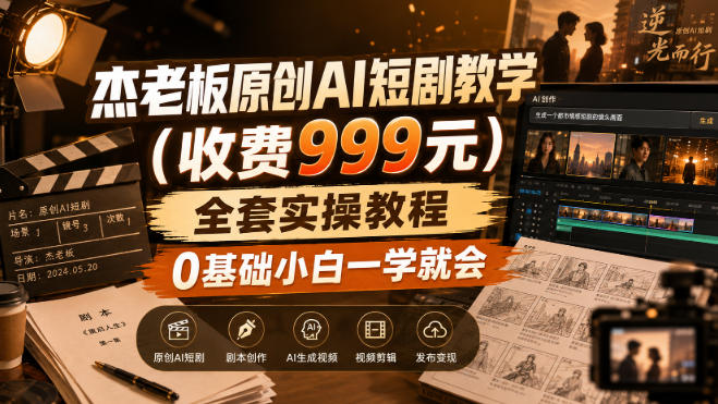 杰老板原创AI短剧教学(收费999元)，全套实操教程，0基础小白一学就会，非搬运技术 - 87副业网