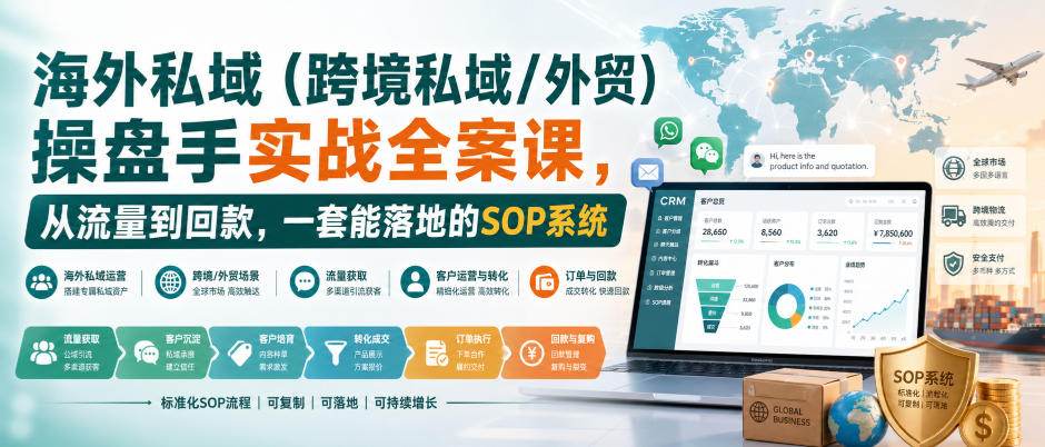 海外私域(跨境私域/外贸)操盘手实战全案课，从流量到回款，一套能落地的SOP系统-87副业网 - 互联网副业项目资源分享平台