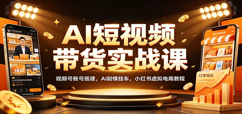 AI短视频带货实战课：视频号账号搭建，AI剧情挂车，小红书虚拟电商教程-87副业网 - 互联网副业项目资源分享平台