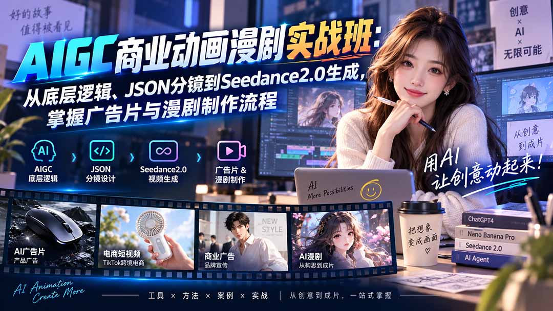 AIGC商业动画漫剧实战班-更新：从底层逻辑、JSON分镜到Seedance2.0生成，掌握广告片与漫剧制作流程-87副业网 - 互联网副业项目资源分享平台