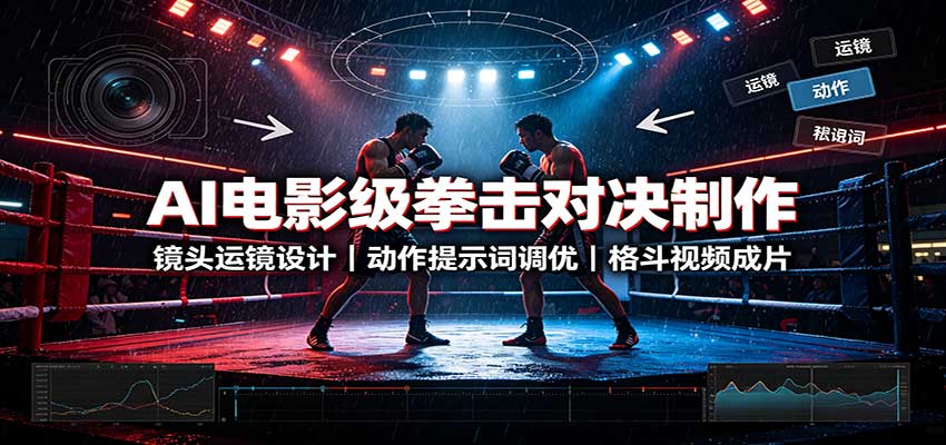 AI电影级拳击对决制作：镜头运镜设计，动作提示词调优，格斗视频成片-87副业网 - 互联网副业项目资源分享平台