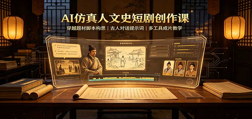 AI仿真人文史短剧创作课：穿越题材脚本构思，古人对话提示词，多工具成片教学-87副业网 - 互联网副业项目资源分享平台